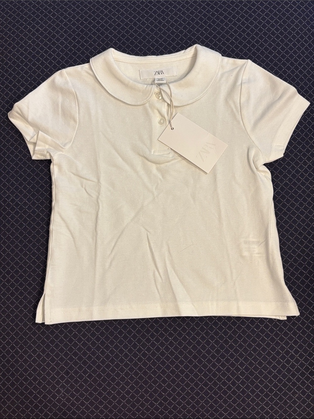 Zara White Girls' Short Sleeve Polo Top with Peter Pan Collar